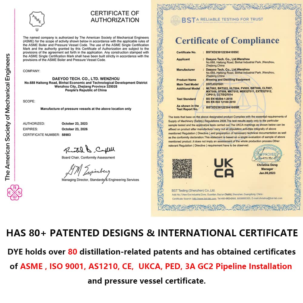 The Distillery Turnkey Project Includes 1000L Copper Still with Two Distilling Columns, As Well As A Fermenter, Mashing Tank, And Storage Tank