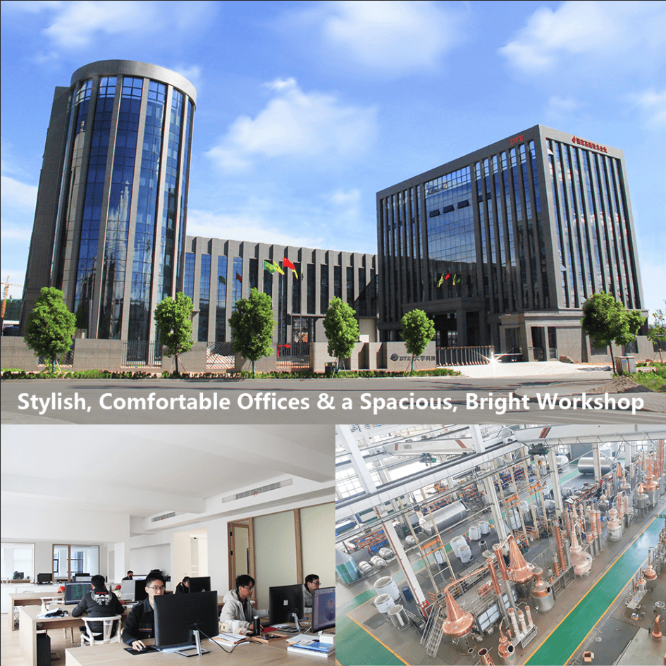 The Distillery Turnkey Project Includes 1000L Copper Still with Two Distilling Columns, As Well As A Fermenter, Mashing Tank, And Storage Tank